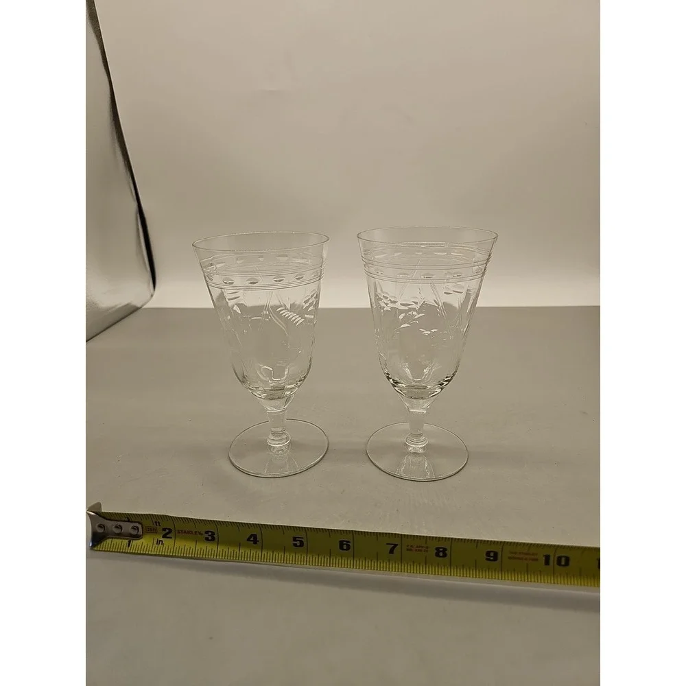 Vintage Fostoria Heather Clear Etched Juice Glasses Lot Of 2